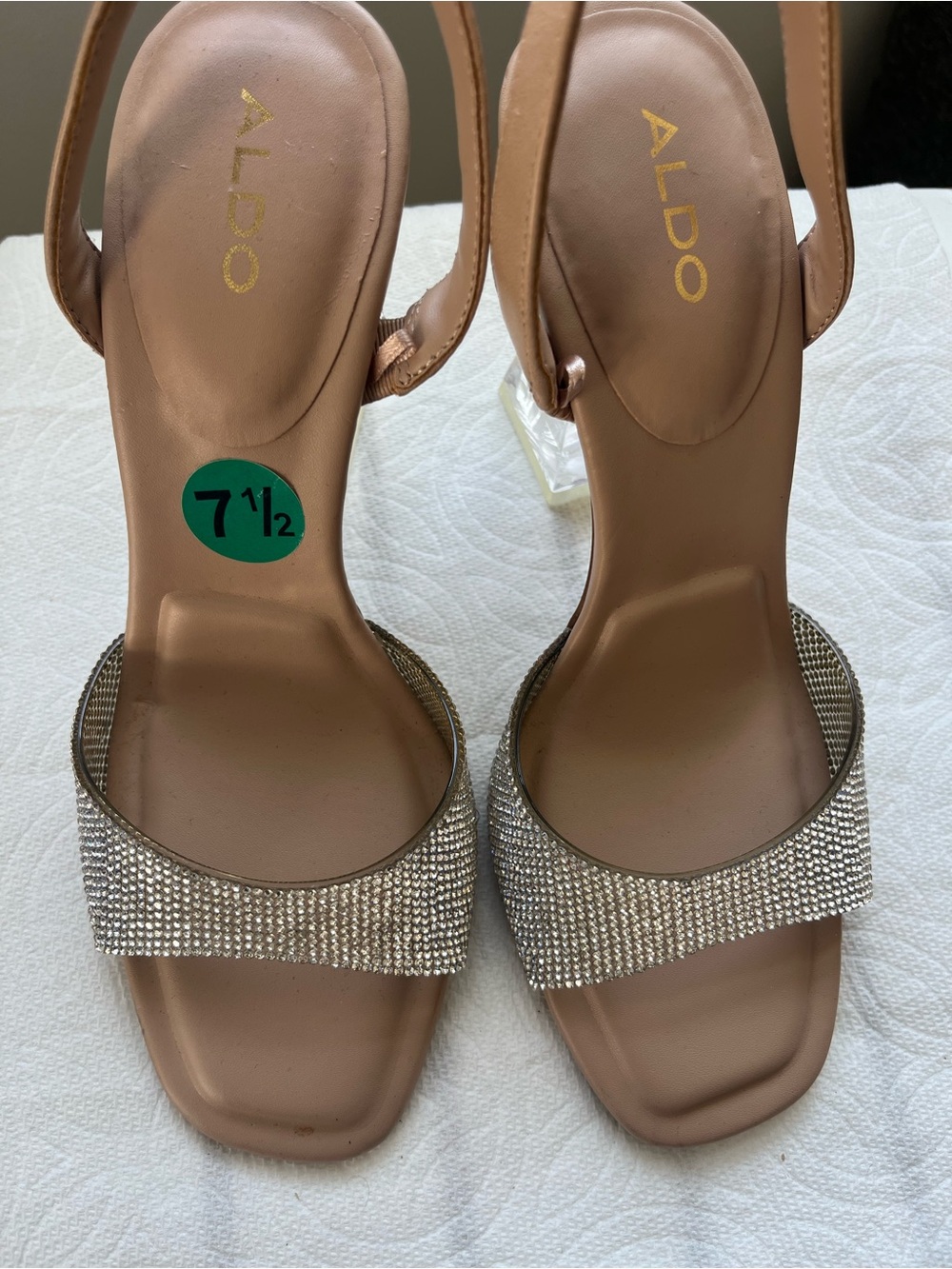 Aldo Nude Slingback Heels with Silver Crystal Strap